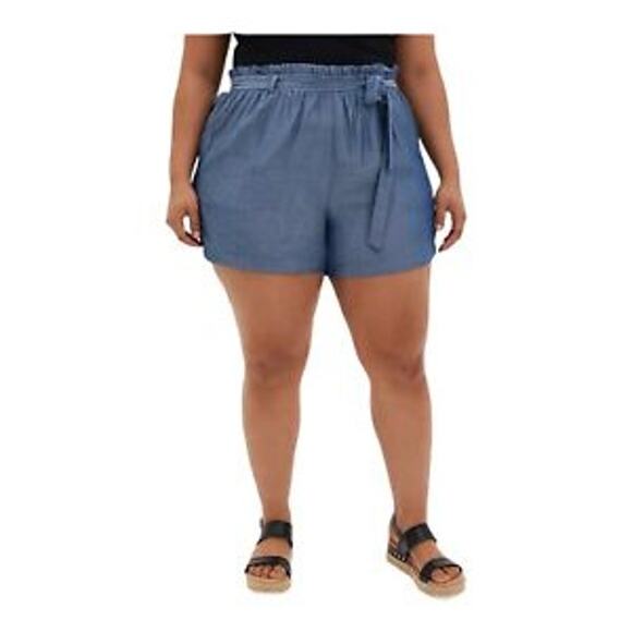 torrid Pants - Torrid Plus Size Self Tie Paperbag Waist Mid Short in Chambray Blue Size 6X
